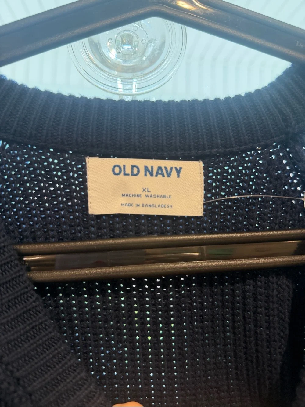 Old Navy Navy Open Weave Knit Crewneck Sweater